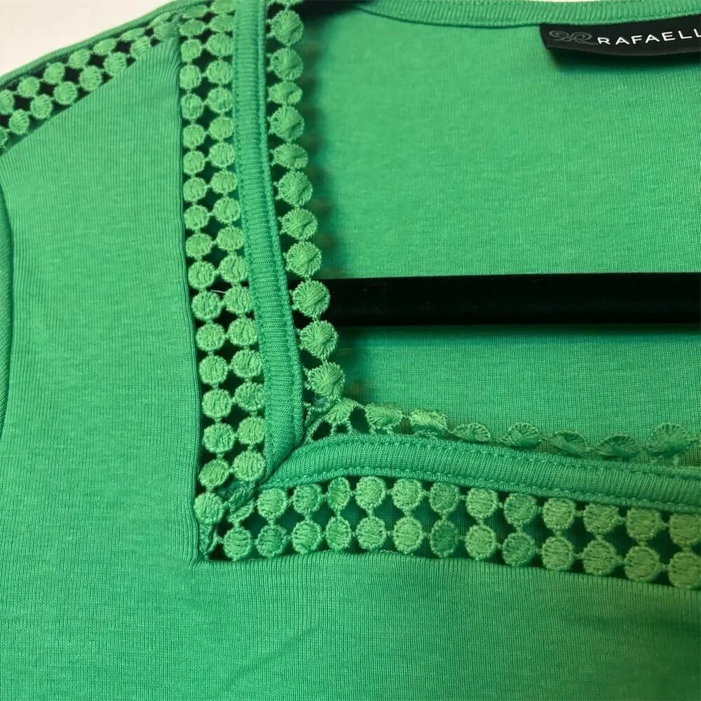 Rafaella Women's S Green Square Neck Embroidered Blouse Short Sleeve - Picture 2 of 7